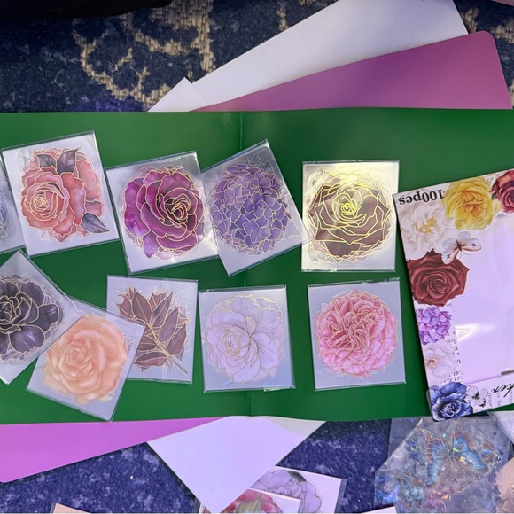 PET Floral Sticker Set with multiple color Roses and leaves/nature - Picture 3 of 5